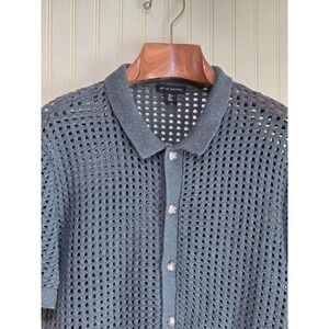 Art of Rhetoric Shirt Mens Large Charcoal Open Knit Mesh Button Up Polo Collar